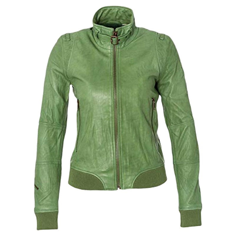 DIESEL L AGOSTIN Womens Biker Jacket Genuine Leather Long Sleeve Cafe Racer Coat