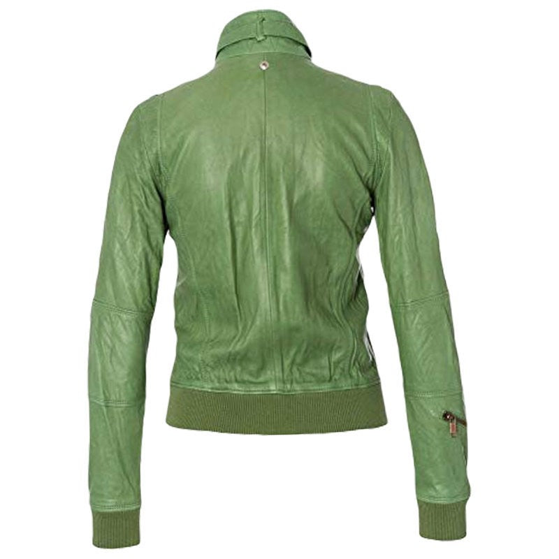 DIESEL L AGOSTIN Womens Biker Jacket Genuine Leather Long Sleeve Cafe Racer Coat