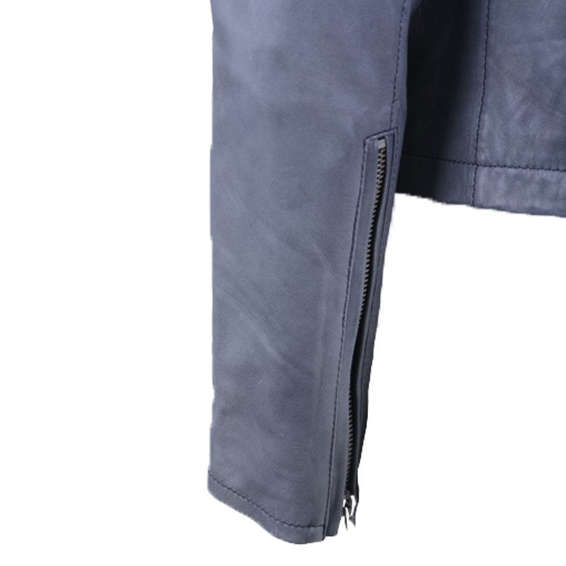 DIESEL L CERYS Womens Biker Jacket Grey Leather Long Sleeve Cafe Racer Coat