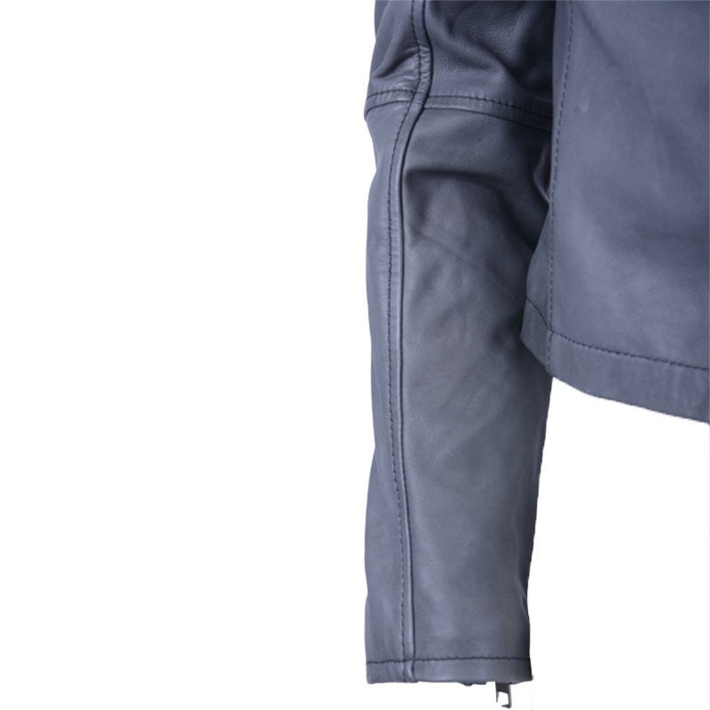 DIESEL L CERYS Womens Biker Jacket Grey Leather Long Sleeve Cafe Racer Coat