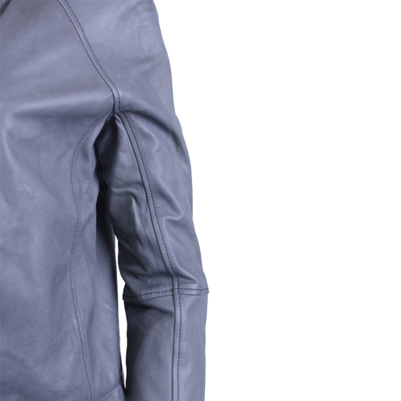 DIESEL L CERYS Womens Biker Jacket Grey Leather Long Sleeve Cafe Racer Coat