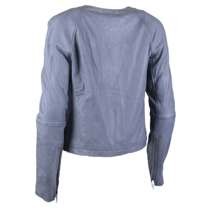 DIESEL L CERYS Womens Biker Jacket Grey Leather Long Sleeve Cafe Racer Coat