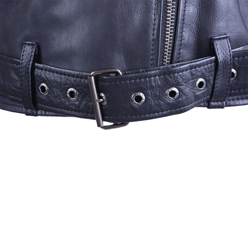 DIESEL L LUPUS G Womens Biker Jacket Black Genuine Leather Slim Fit Zipper Coat