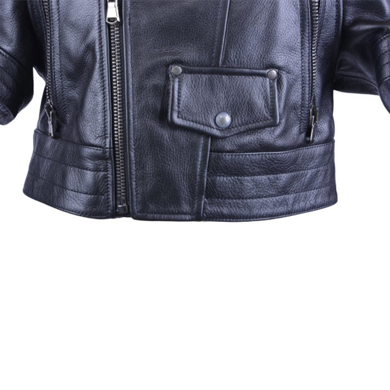 DIESEL LYCOCO Womens Biker Jacket Genuine Leather Long Sleeve Cafe Racer Coat