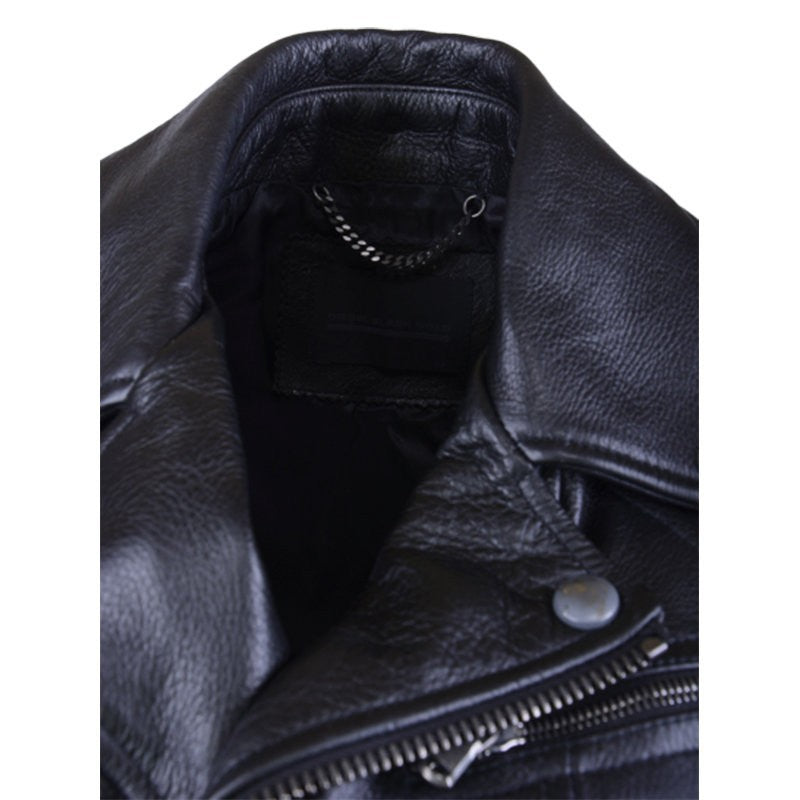 DIESEL LYCOCO Womens Biker Jacket Genuine Leather Long Sleeve Cafe Racer Coat