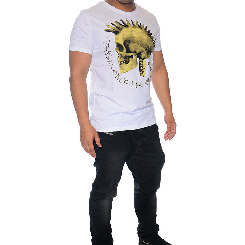 DIESEL T FEDDO Mens T Shirt Crew Neck Short Sleeve Cotton White Mohawk Print Tee