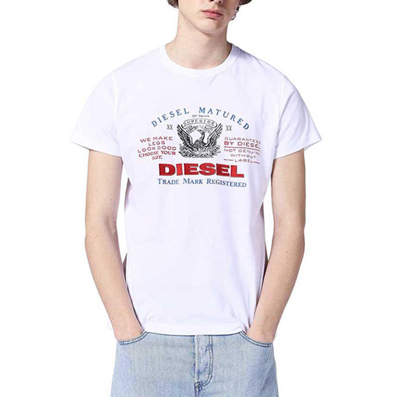 DIESEL Mens T Shirts T LOGYS HEMD Crew Neck Short Sleeve Casual White Summer Tee