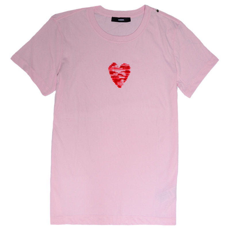 DIESEL T SILY C Womens T-Shirt Crew Neck Short Sleeve Top Casual Summer Pink Tee