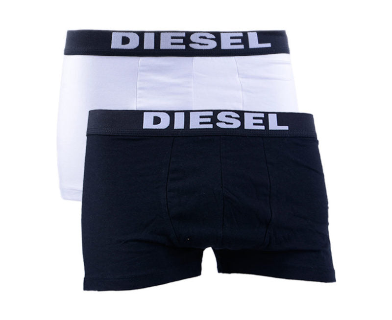 DIESEL UMBX ROCCO 2X Pack Mens Short Boxer Trunks Cotton Underwear Black & White