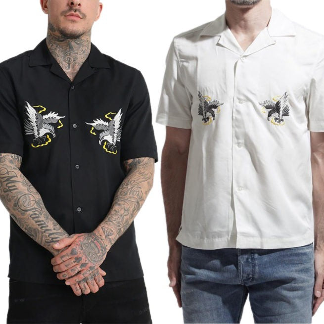 DIESEL S EAGLE Mens Casual Shirts Summer Embroidered Lyocell Lapel Short Sleeve