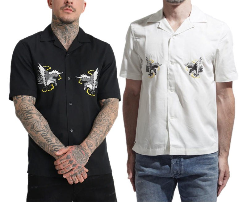 DIESEL S EAGLE Mens Casual Shirts Summer Embroidered Lyocell Lapel Short Sleeve