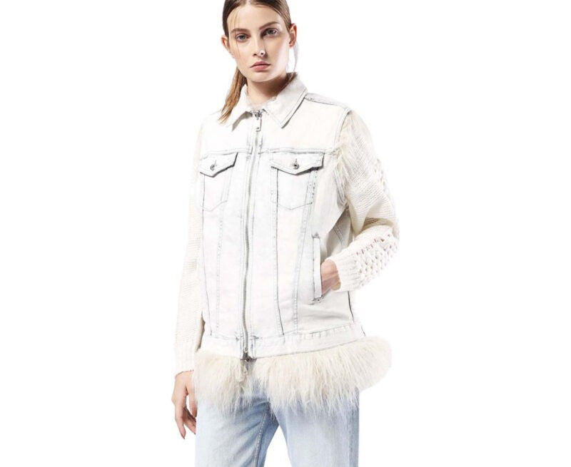 DIESEL DE-FURY 0WAJF Womens Denim Jacket Detachable Fur Sleeveless Reversible