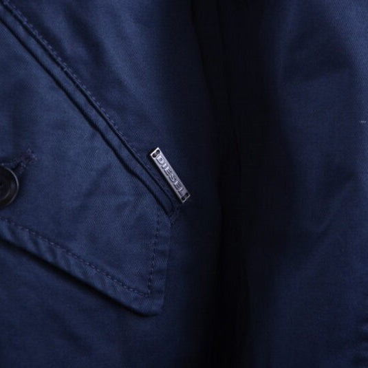 DIESEL Mens Trench Coat knee long Winter Outwear Blue Waistcoat Casual