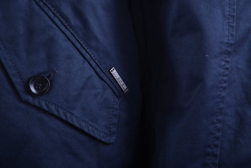 DIESEL Mens Trench Coat knee long Winter Outwear Blue Waistcoat Casual