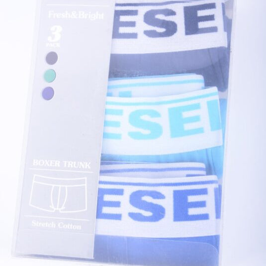 DIESEL Mens Boxer Trunks Fresh & Bright 3X Pack Cotton Underwear Blue Shorts