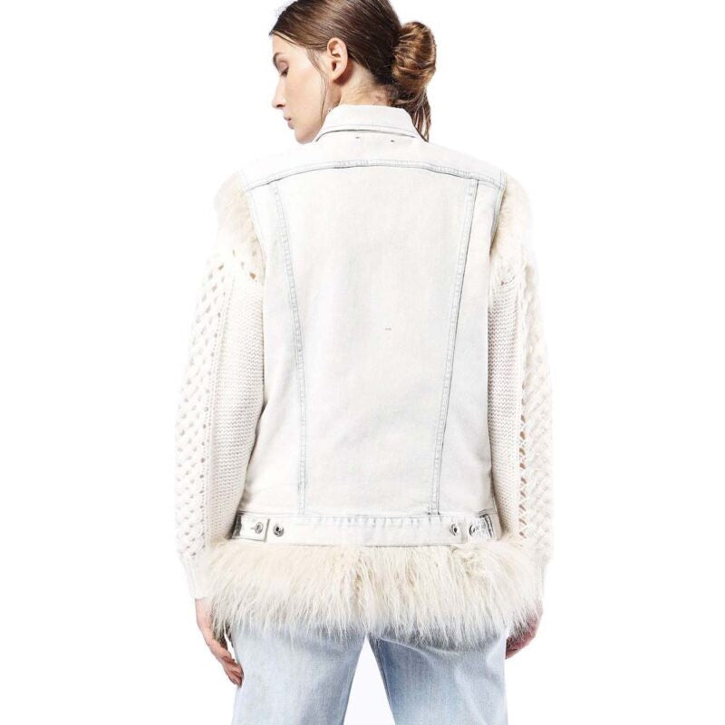 DIESEL DE-FURY 0WAJF Womens Denim Jacket Detachable Fur Sleeveless Reversible