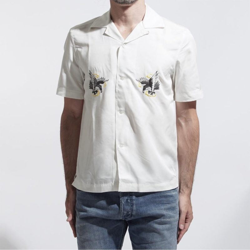 DIESEL S EAGLE Mens Casual Shirts Summer Embroidered Lyocell Lapel Short Sleeve